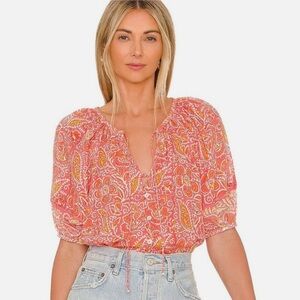 Anthropologie Cleobella Layla organic cotton blouse orange blossom size M